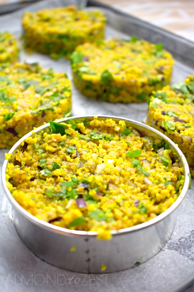 Chick Pea and Bulgur Wheat Patties - Exploding with fantastic flavors of fresh cilantro, garlic, tumeric, toasted cumin seeds and red onion for zing! Healthy and vegetarian too. SO GOOD!!